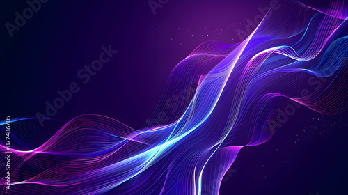 
high speed technology Dynamic digital curve purple ribbon coming from left bottom reaching out to right top in 1 single line in a dark background photo