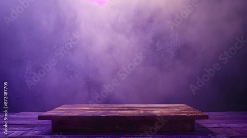 Rustic Brown Podium on Vibrant Lavender Backdrop - Professional Photography © Kraiwit