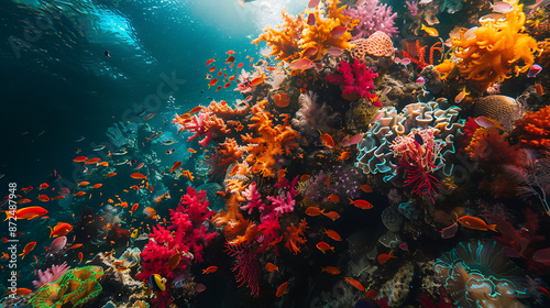 A colorful coral reef with many fish swimming around it © Vilayat