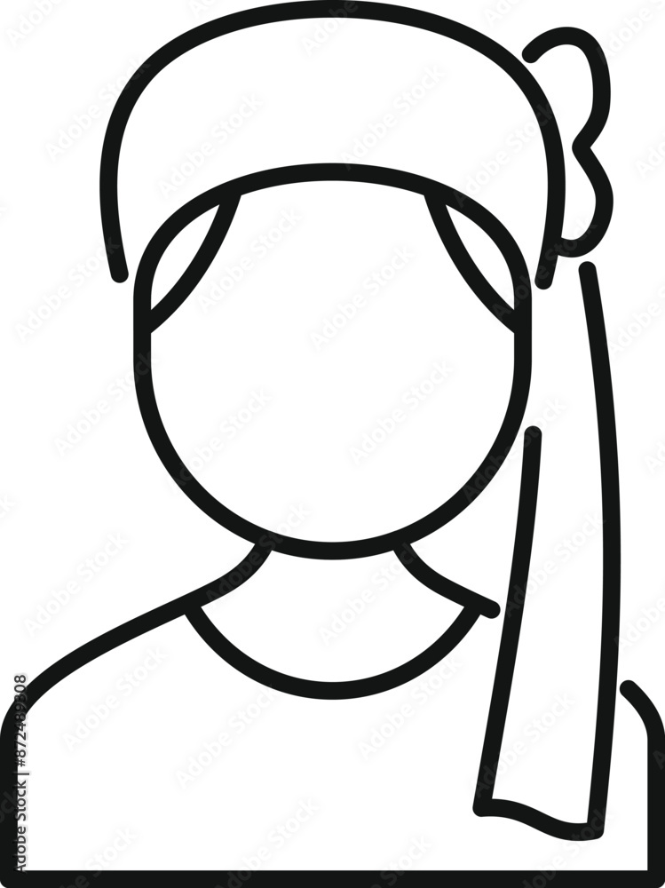Line drawing of a young woman wearing traditional clothes and headscarf smiling Line drawing of a young woman wearing traditional clothes and headscarf smiling