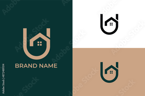 letter U  real estate logo template for company, real estate abstract building logo, house renovation, modern house vector minimal line,