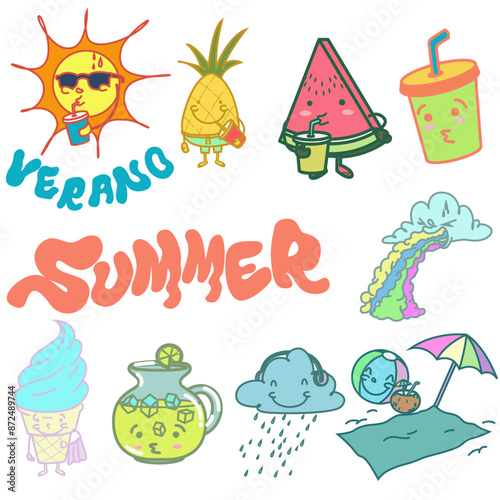 Verano personajes en vectores tipo kawai