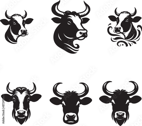 Cow head vector silhouette black and white cow illustration