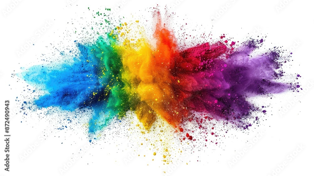 Fototapeta premium Colorful rainbow holi paint powder burst isolated on white backdrop