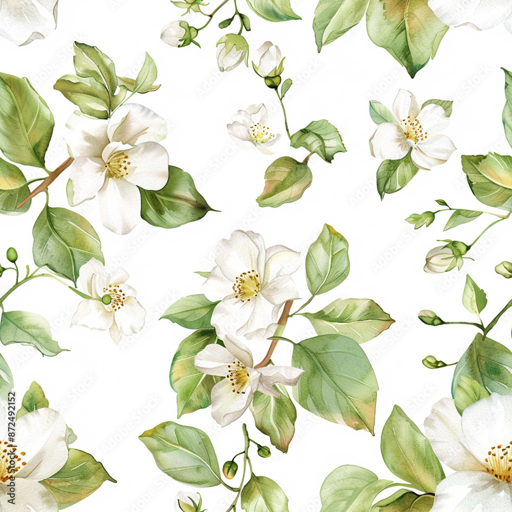 Fototapeta premium white flowers watercolor seamless patterns