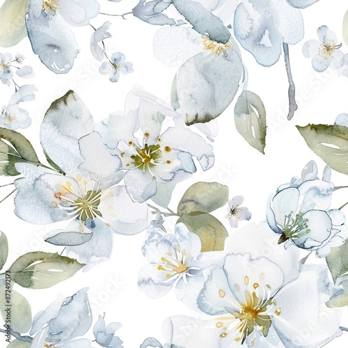 white flowers watercolor seamless patterns