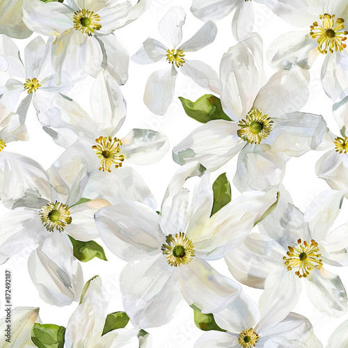 white flowers watercolor seamless patterns