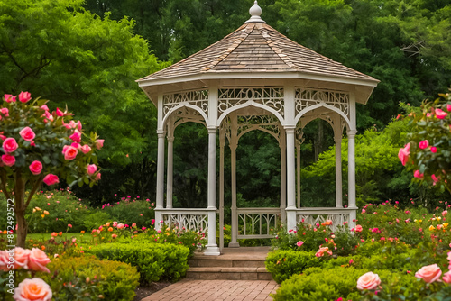 Fototapeta Naklejka Na Ścianę i Meble -  Beautiful gazebo in rose garden