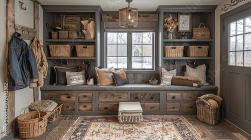 Cozy Mudroom with Organized Storage and Warm Decor © kura