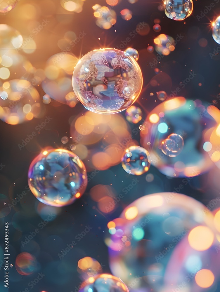 Vibrant Soap Bubble Kaleidoscope with Captivating Light Reflections and Ethereal Atmosphere