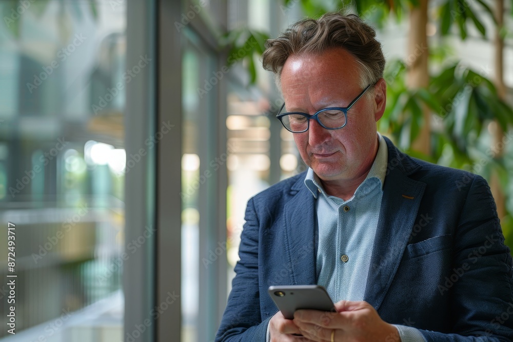 A businessman checking stock prices on a mobile app, representing the integration of technology in financial management and investment decisions A businessman checking stock prices on a mobile app, representing the integration of technology in financial management and investment decisions