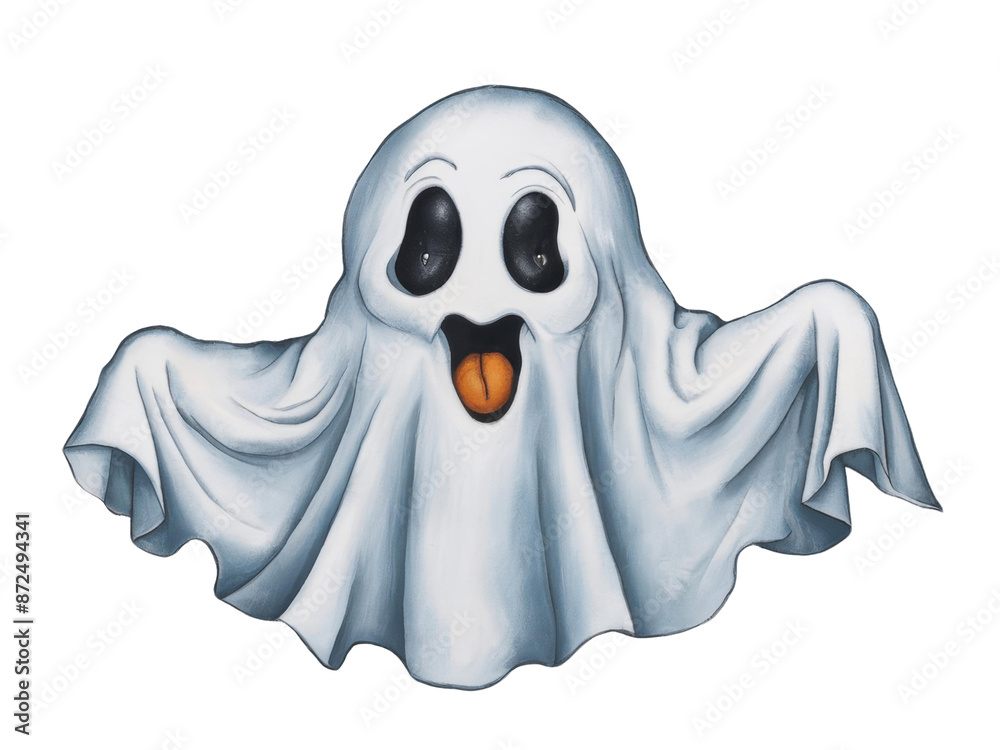 A cheerful cartoon ghost with big eyes and tongue sticking out, draped in a white sheet, perfect for a fun Halloween theme.
A cheerful cartoon ghost with big eyes and tongue sticking out, draped in a white sheet, perfect for a fun Halloween theme.