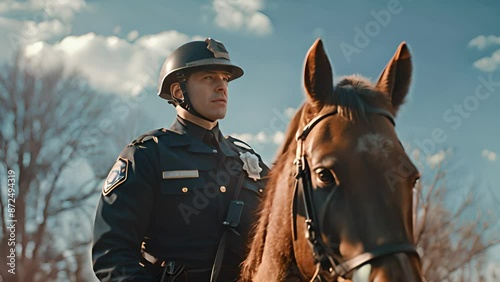 Mounted Police Officer on Duty with Horse with Ai generated.

