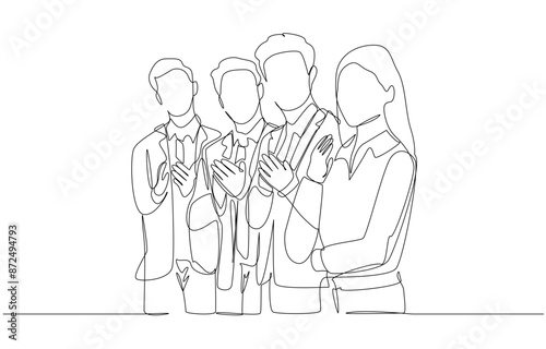 Continuous one line drawing of businesswoman raising to express opinion amid business discussion, business meeting, workshop and brainstorming idea concept, single line art.