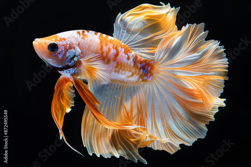 Orange and White Betta Fish with Long Flowing Fins photo