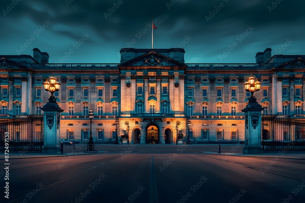 Fototapeta premium A large building lit up at night with lights on