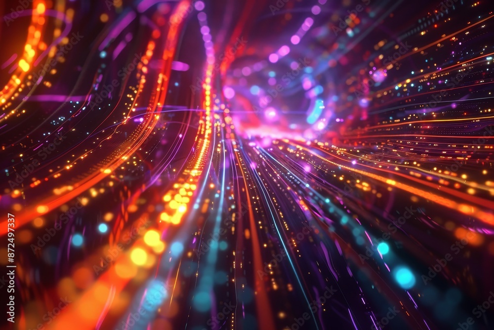 A vibrant 3D visualization of network traffic, showcasing the flow of data and the complexity of network infrastructures A vibrant 3D visualization of network traffic, showcasing the flow of data and the complexity of network infrastructures