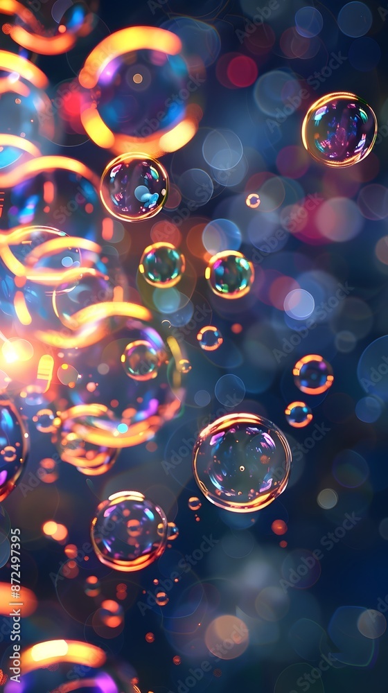 Naklejka premium Mesmerizing Soap Bubble Orbs with Iridescent Lighting Reflections