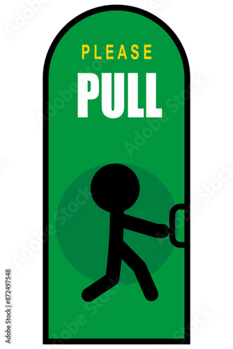 Pull door signs. Vector icon sticker design concept