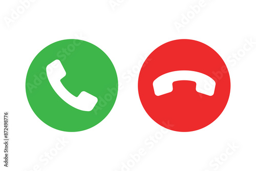 Phone call icon answer, accept and decline call icons with green and red buttons,