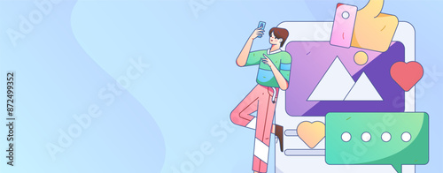 Virtual characters social communication concept business flat vector hand drawn illustration
