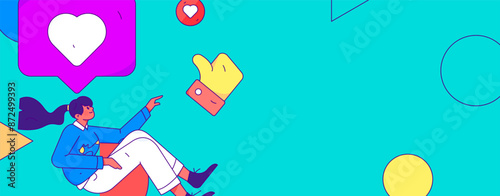 Virtual characters social communication concept business flat vector hand drawn illustration
