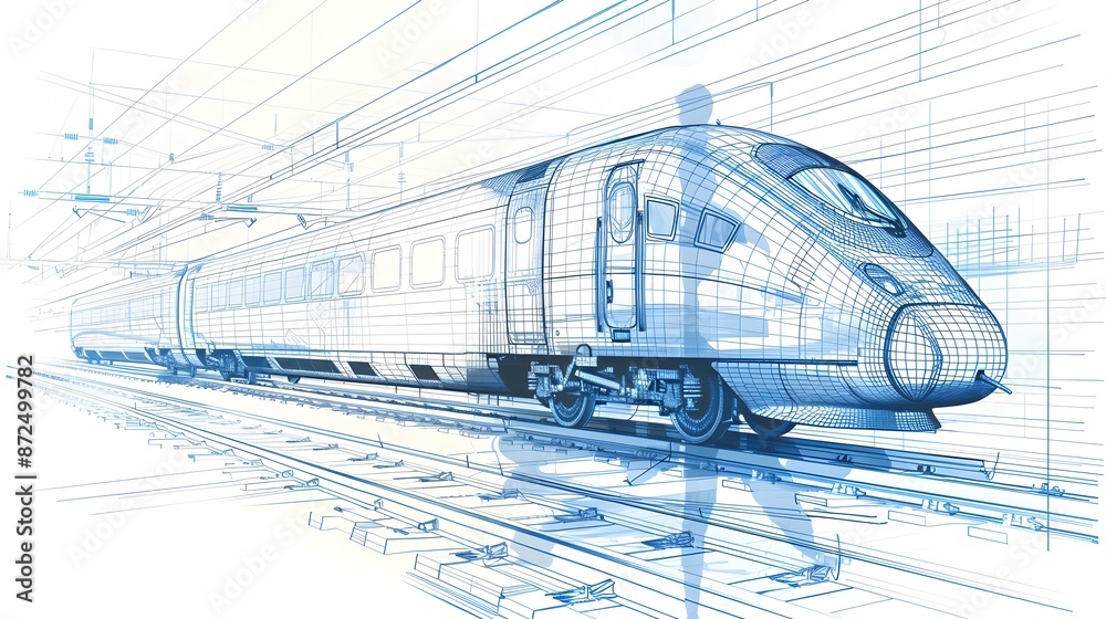 Futuristic Infographic of High Speed Train Engineering Blueprints Futuristic Infographic of High Speed Train Engineering Blueprints