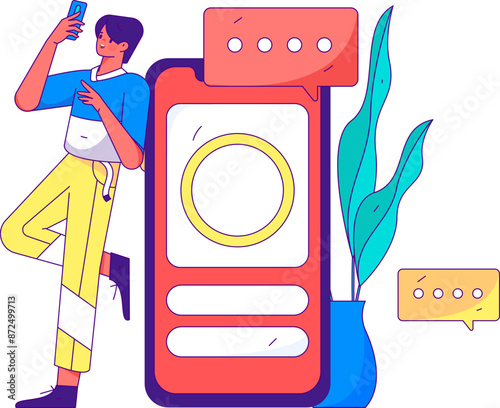 Virtual characters social communication concept business flat vector hand drawn illustration
