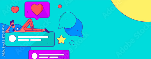 Virtual characters social communication concept business flat vector hand drawn illustration

