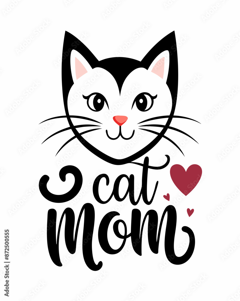 Fototapeta premium Cat mom, Typography T-shirt Design Vector Art illustration for Mother's Day, mom, mama