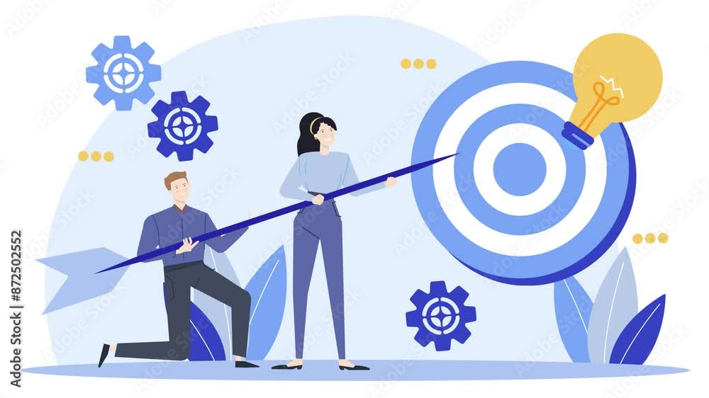 business team reach the target illustration isolated on white background animated video business team reach the target illustration isolated on white background animated video