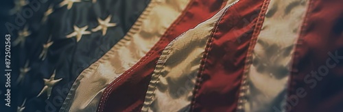 Close Up View Of Red And White Stripes On An American Flag