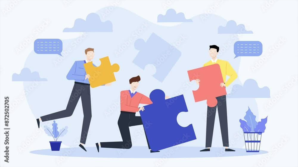 business team bring puzzle problem solving illustration animated video business team bring puzzle problem solving illustration animated video