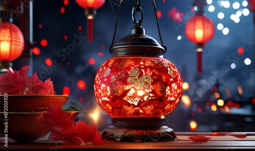 red christmas lantern with lights