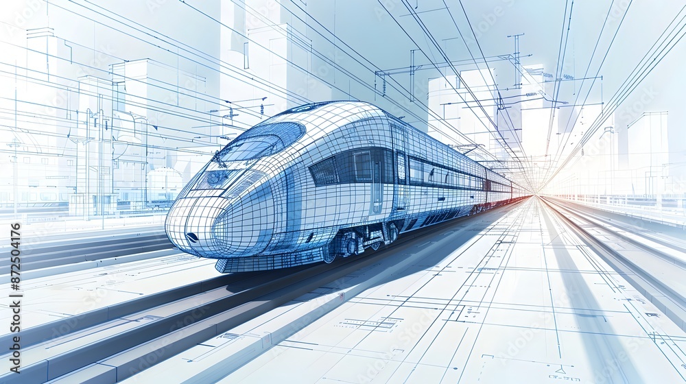 Fototapeta premium Futuristic High Speed Train Blueprint Minimalist Engineering Diagram