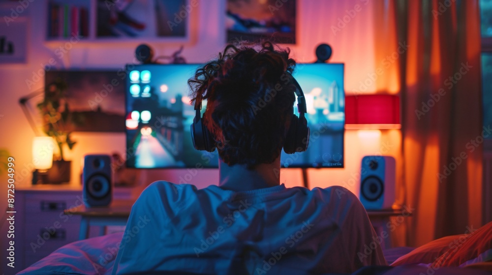 Highly detailed image of a young adult video calling from their bedroom, connecting with others yet physically isolated Highly detailed image of a young adult video calling from their bedroom, connecting with others yet physically isolated