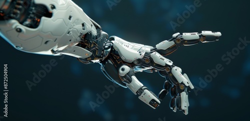Close-Up of a Robotic Hand Reaching Out in a Futuristic Setting