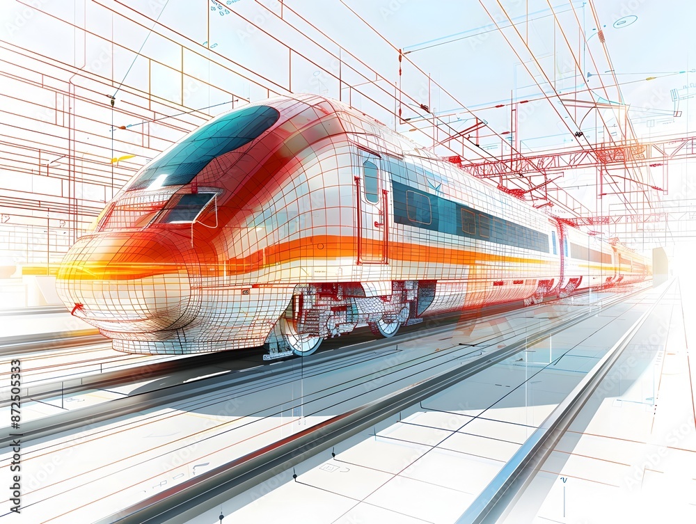 Fototapeta premium Futuristic of High Speed Train Components and Engineering Schematics