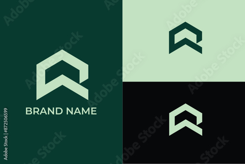 initial letter R home abstract construction and real estate logo, letter R arrow geometric logo