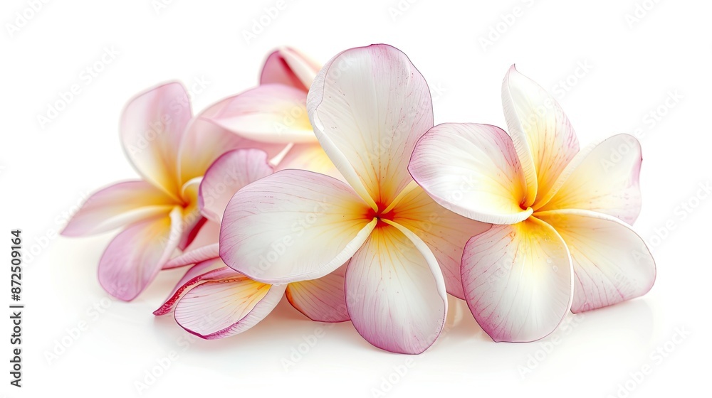 Pink and White Plumeria Flowers Isolated on White Background Pink and White Plumeria Flowers Isolated on White Background