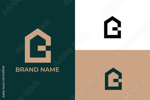 initial letter CC GC home icon construction and real estate abstract creative minimal monochrome monogram symbol, 