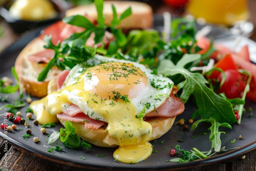 Delicious Eggs Benedict with Ham and Hollandaise Sauce Delicious Eggs Benedict with Ham and Hollandaise Sauce