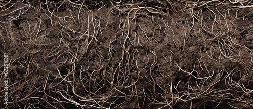 Panoramic close-up, high detail scan of fibrous roots material, Generative AI