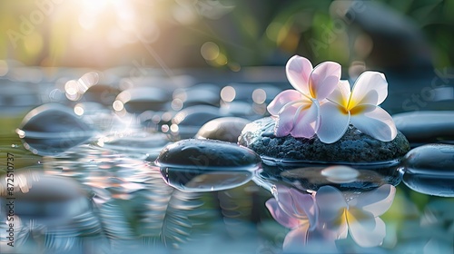 Serene Tranquility: Plumeria Flowers on Water