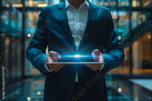 Businessman holding tablet,  Business internet tecnology concept.