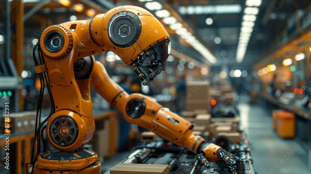 Robotic Arm in Modern Industrial Factory - Generative AI Robotic Arm in Modern Industrial Factory - Generative AI