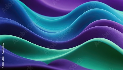 Abstract fluid iridescent holographic neon curved wave in motion green blue and purple background