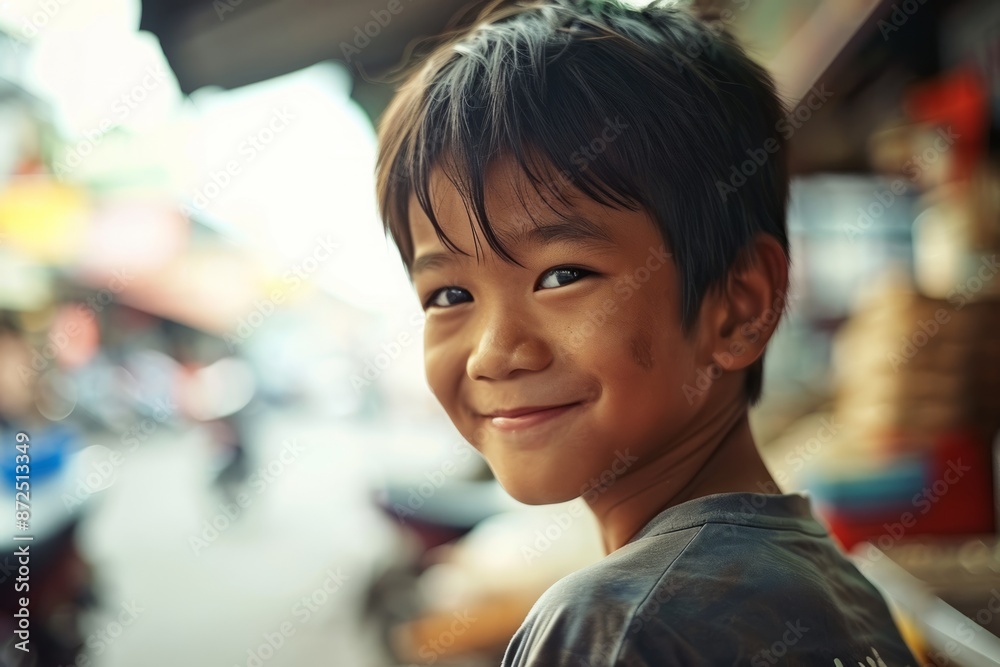 Portrait of asian boy smiling in the street, Thailand. Portrait of asian boy smiling in the street, Thailand.