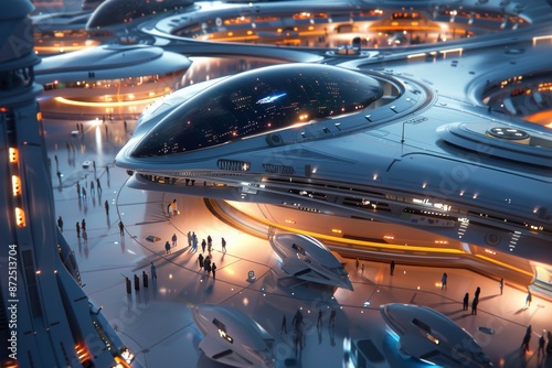 Futuristic Spaceship Docked at a Spaceport