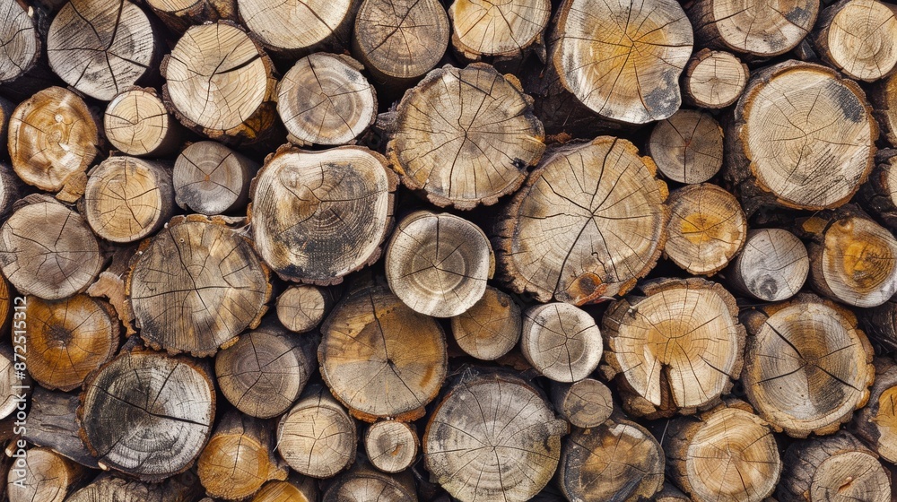 Textured backdrop of stacked logs, perfect for a cozy, rustic feel Textured backdrop of stacked logs, perfect for a cozy, rustic feel